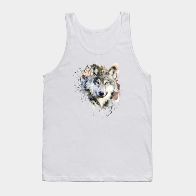 Wolf Watercolor Portrait Tank Top by Marian Voicu